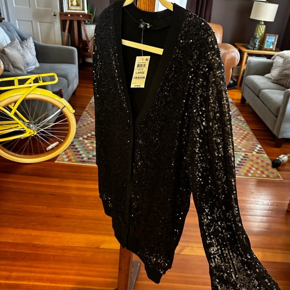 INC black sequin cardigan sz L - Picture 2 of 8